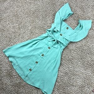 Blue Sun Dress With Ruffles and Buttons